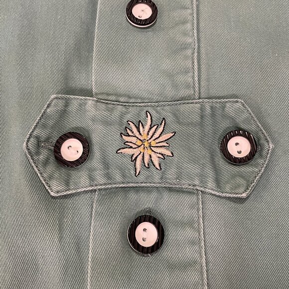 CATAMARAN Button Down Long Sleeve Embellished One of a Kind Shirt, Green - L/XL - Picture 10 of 11